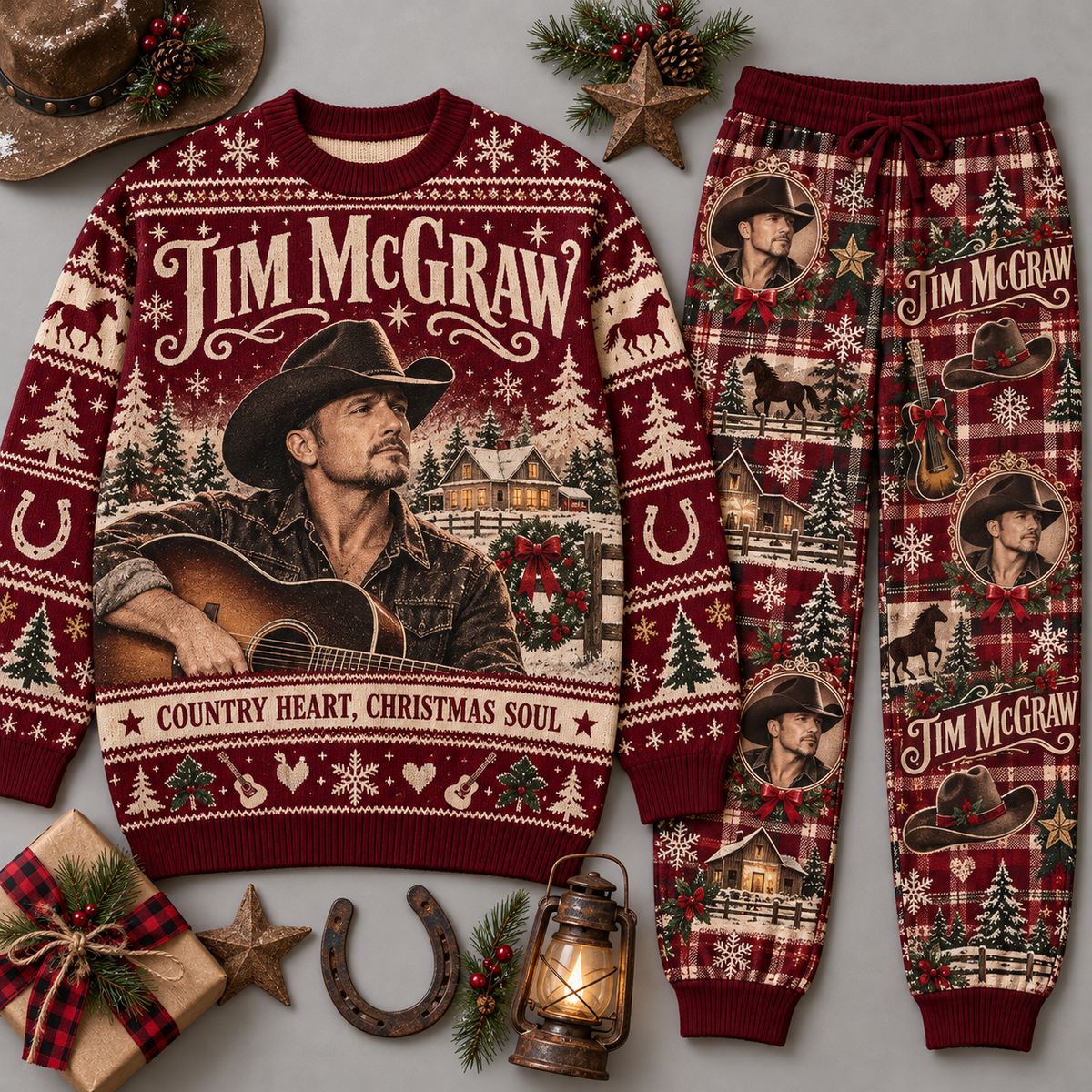 Tim McGraw A Country Heart Christmas Soul Portrait Navy Sweater and Jogger Pants Set NDN 1