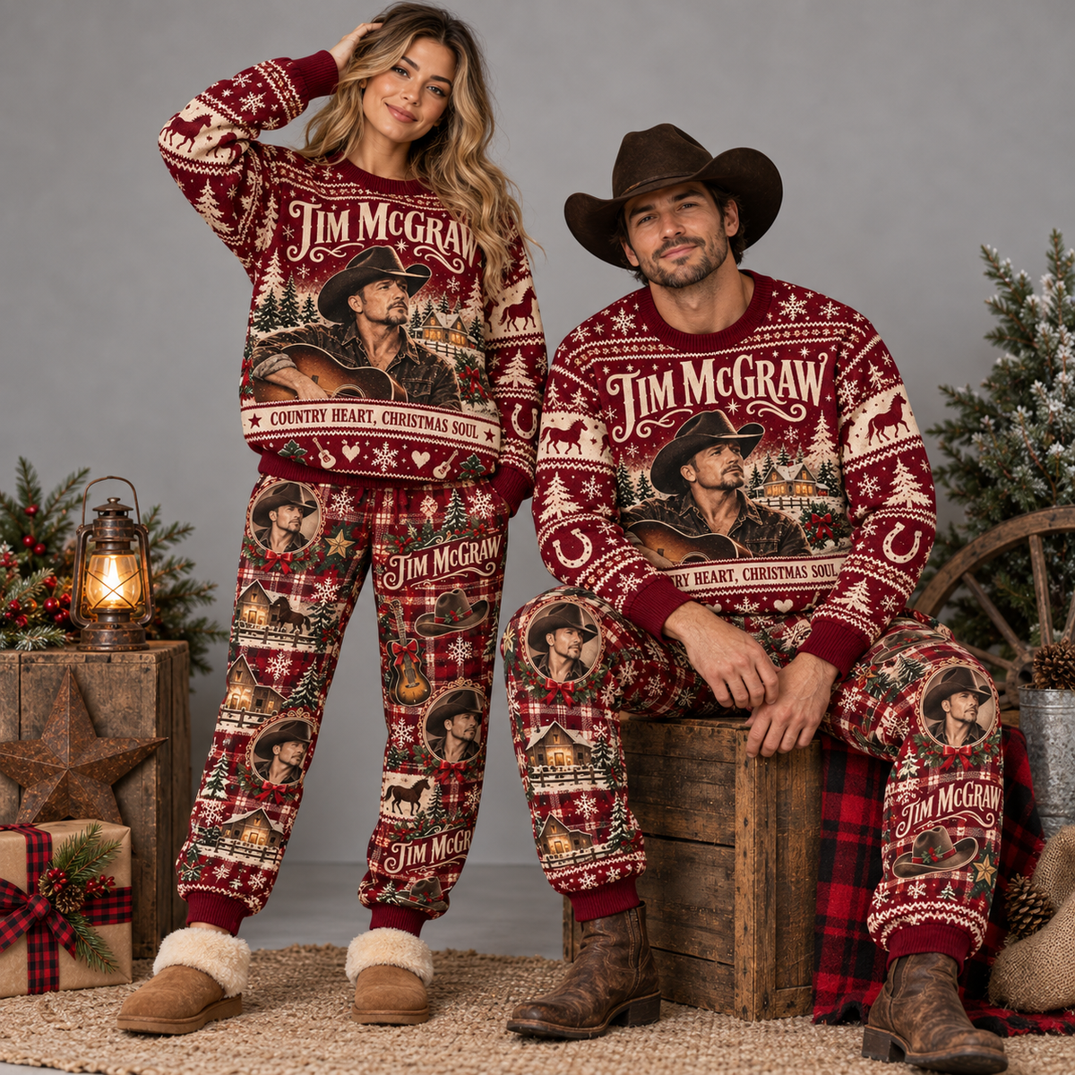 Tim McGraw A Country Heart Christmas Soul Portrait Navy Sweater and Jogger Pants Set NDN 2