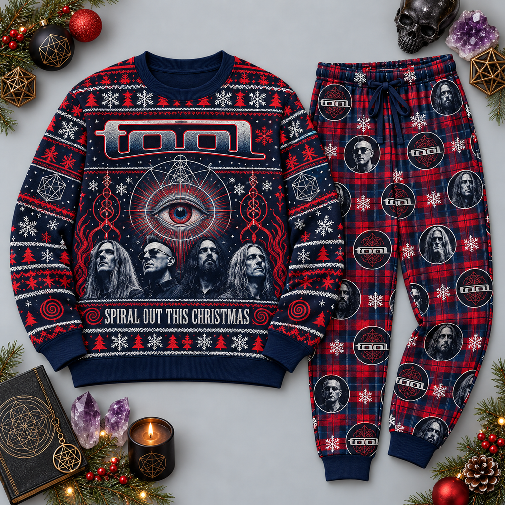 Tool Spiral Out This Christmas Navy Red Festive Graphic Sweater and Jogger Pants Set NDN 1