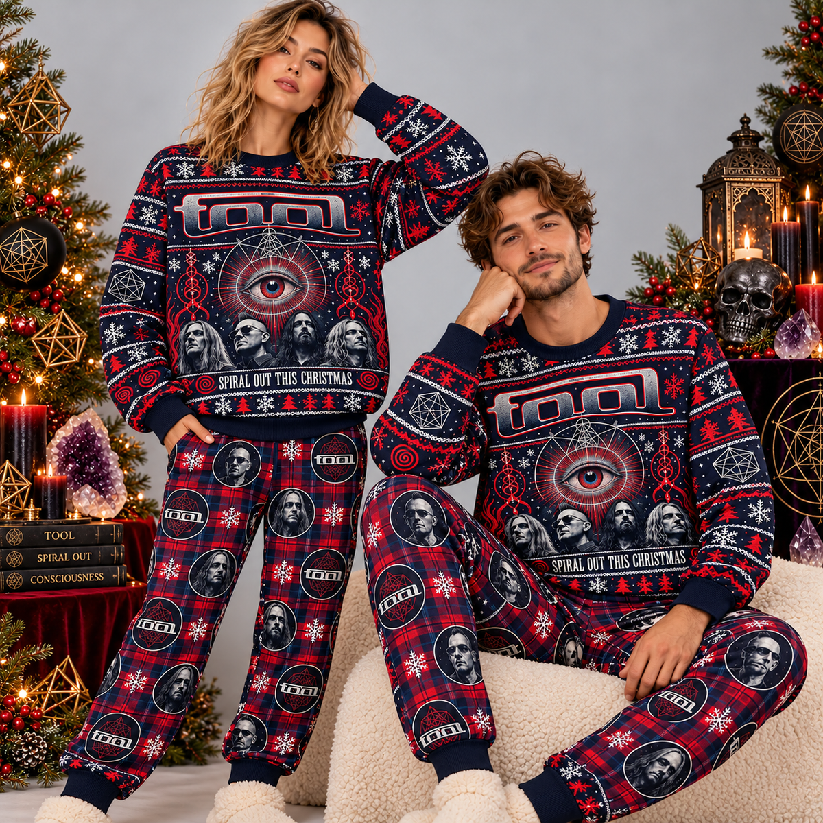 Tool Spiral Out This Christmas Navy Red Festive Graphic Sweater and Jogger Pants Set NDN 2