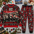 U2 Beautiful Christmas Day Black Red Festive Graphic Sweater and Jogger Pants Set NDN 1