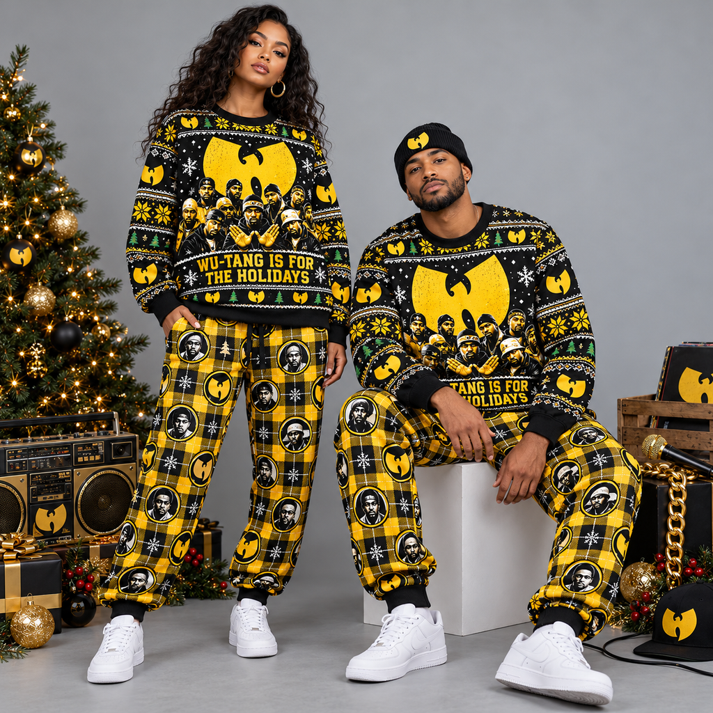 Wu-Tang Clan Holiday Yellow Black Festive Graphic Sweater and Jogger Pants Set NDN 2