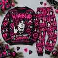 Yungblud Bloody Merry Christmas Pink Hearts Black Sweater and Jogger Pants Set NDN 1